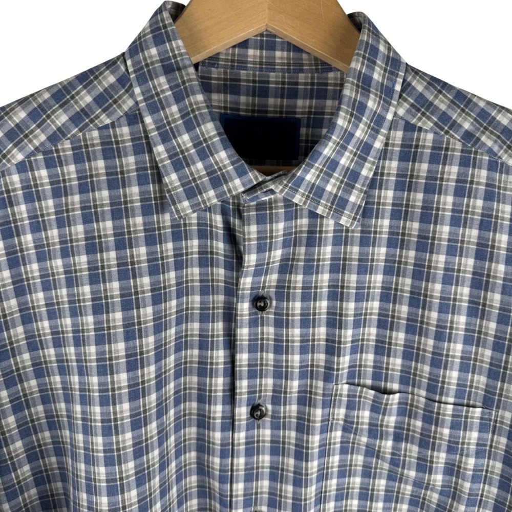David‎ Donahue Mens Plaid Long Sleeve Button Up Shirt XL Spread Collar Blue